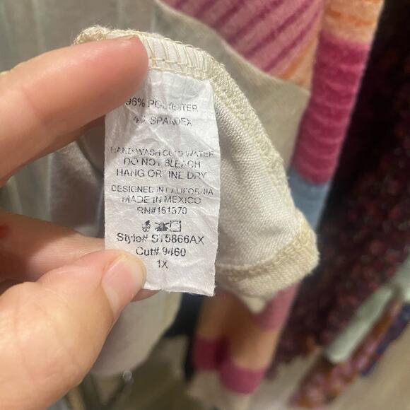 Sugarfox Boutique Oatmeal Rainbow Striped Print Long Sleeve Top Size 1X - Picture 6 of 9